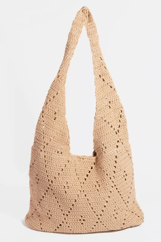 Fame Diamond Crochet Knit Hobo Shoulder Bag