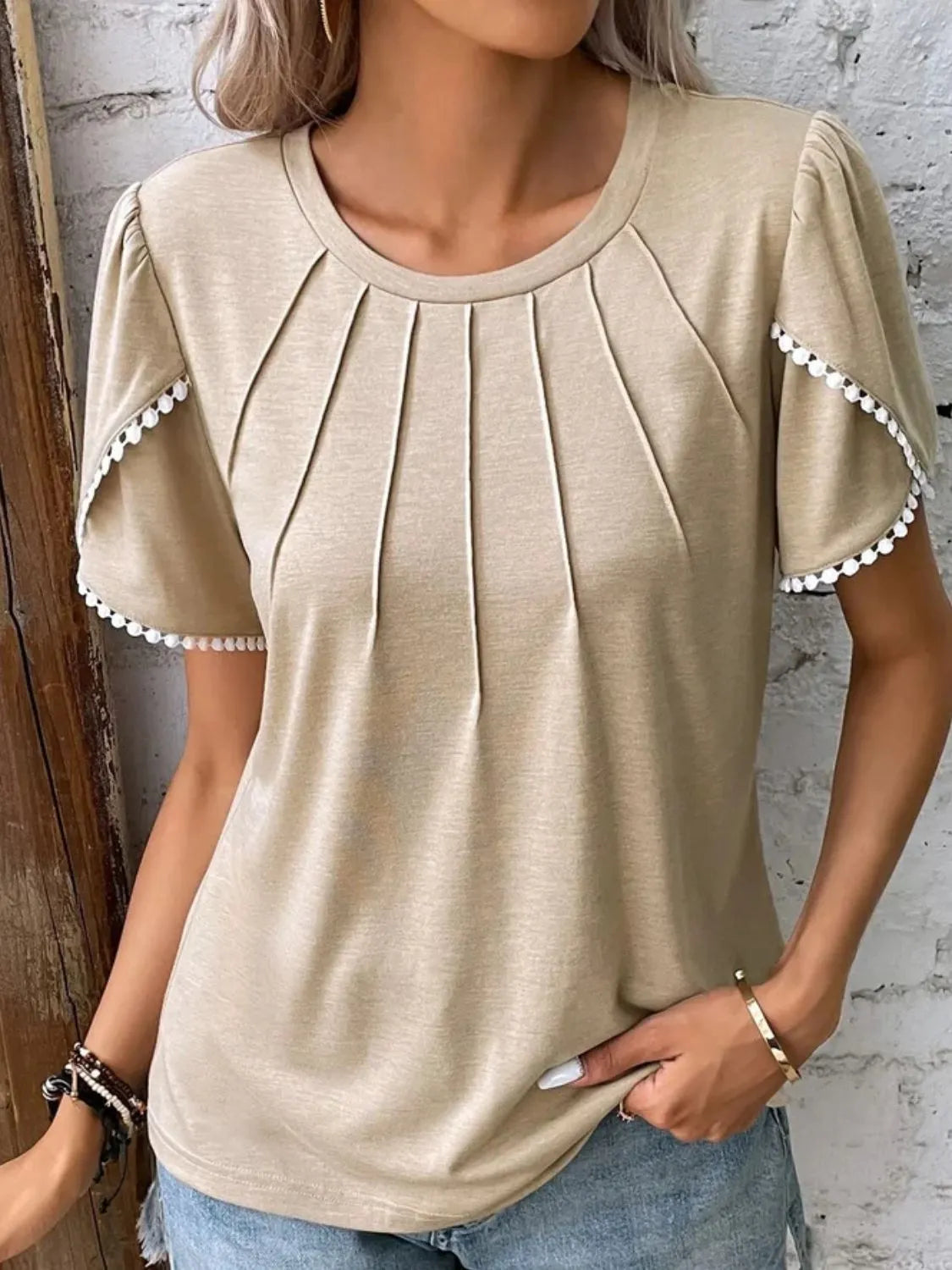 Full Size Round Neck Petal Sleeve Blouse Plus Size